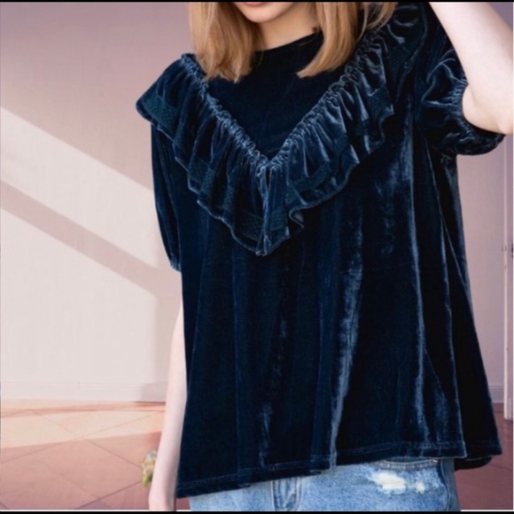 POL Tops - Gorgeous POL Velvet Midnight Blue Ruffle Top